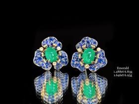 「繁花」祖母绿蓝宝石耳钉