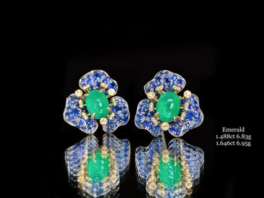 「繁花」祖母绿蓝宝石耳钉 商品图0