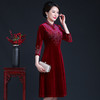 上海旗袍厂JC-JY-211新款金丝绒复古妈妈装旗袍婚礼婚宴旗袍七分袖连衣裙妈妈装秋 商品缩略图3