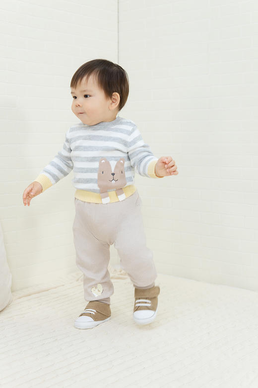 英氏-童衣类（秋）C9英毛圆领长套衣花灰 商品图1