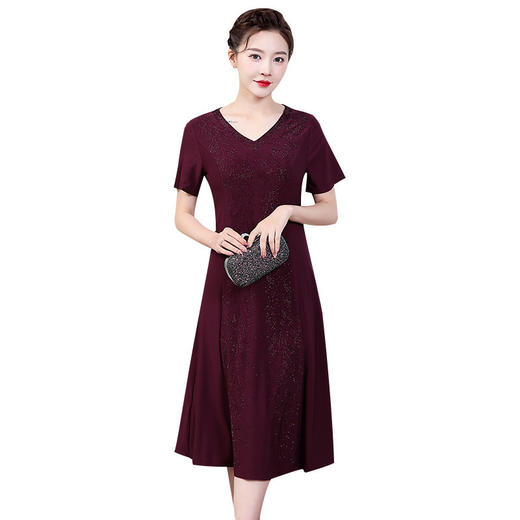 上海旗袍厂ZY-Q5426夏季短袖重工烫钻时尚妈妈装婚宴喜庆大码连衣裙女 商品图4