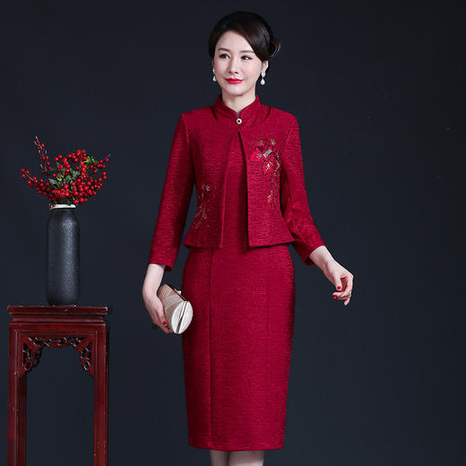 上海旗袍厂JC-JY5106婚礼气质时尚喜庆宴会婆婆礼服改良版旗袍套装连衣裙 商品图1