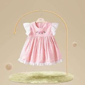 拉比-童衣类（夏）D0花语花边袖连衣裙玫瑰红