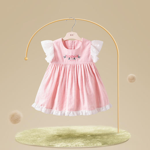 拉比-童衣类（夏）D0花语花边袖连衣裙玫瑰红 商品图0