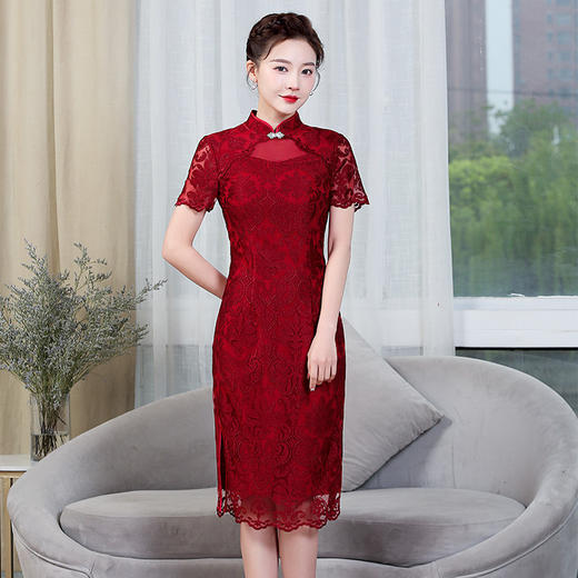 上海旗袍厂ZY-Q5546夏装新款旗袍改良版连衣裙刺立领短袖婚宴气质妈妈礼服裙子 商品图1