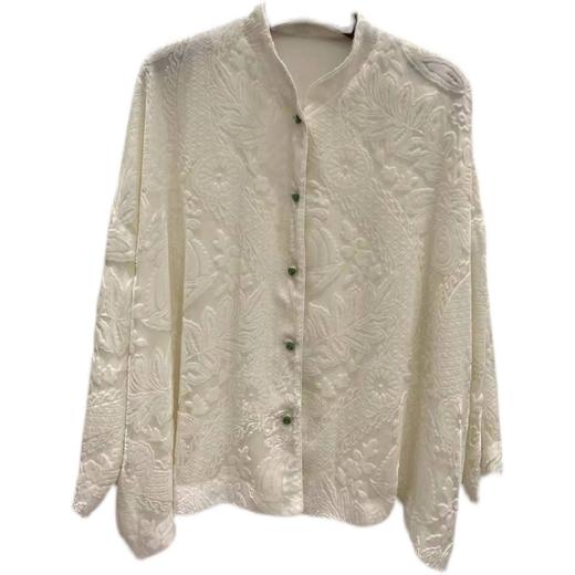 丁摩【断码清仓】 新中式真丝丝绒衬衫高定烧花提花玉石扣外套宽松立领上衣Q121178 商品图4