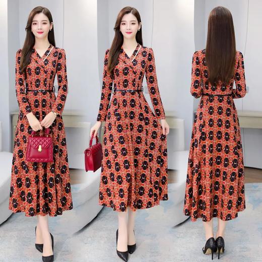 WZNH-XYFS6197秋装新款复古印花V领长款显瘦气连衣裙 商品图2