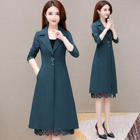 YWE  KED13808一粒扣时尚中长款气质优雅风衣外套