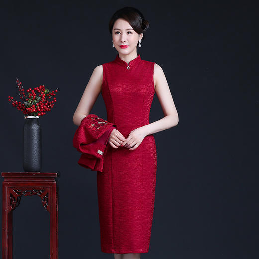 上海旗袍厂JC-JY5106婚礼气质时尚喜庆宴会婆婆礼服改良版旗袍套装连衣裙 商品图3