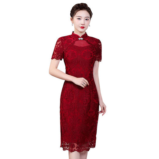 上海旗袍厂ZY-Q5546夏装新款旗袍改良版连衣裙刺立领短袖婚宴气质妈妈礼服裙子 商品图5