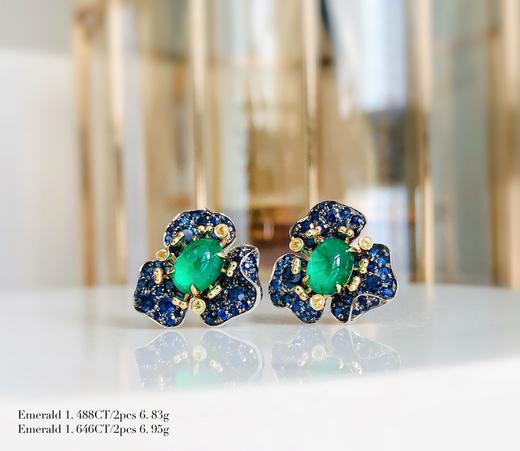 「繁花」祖母绿蓝宝石耳钉 商品图1
