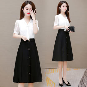 AA  SN新款修身大码气质优雅拼色连衣裙