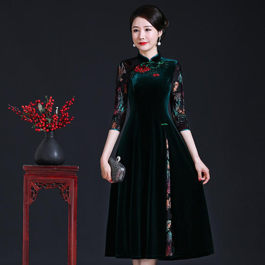 上海旗袍厂JC-JY216秋季新款 喜婆婆刺绣旗袍裙 连衣裙改良气质中长款妈妈裙子 商品图6