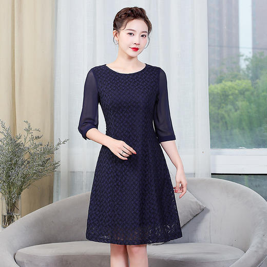 上海旗袍厂ZY-Q5656新款夏装时尚优雅蕾丝连衣裙大码收腰百搭A字裙女 商品图0