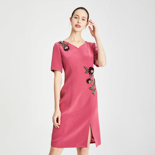 RF8A4斯尔丽瑟俪2021年夏季新款甜美优雅V领钉珠连衣裙 商品图0