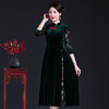 上海旗袍厂JC-JY216秋季新款 喜婆婆刺绣旗袍裙 连衣裙改良气质中长款妈妈裙子 商品缩略图3