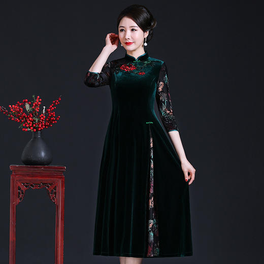 上海旗袍厂JC-JY216秋季新款 喜婆婆刺绣旗袍裙 连衣裙改良气质中长款妈妈裙子 商品图3
