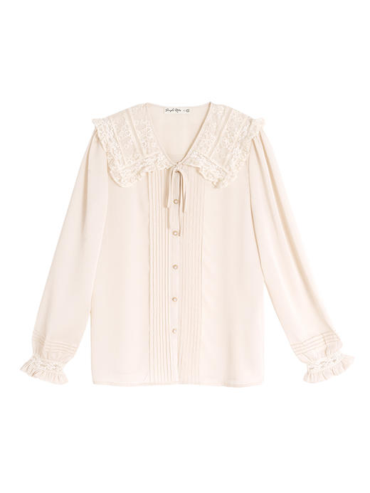 法式衬衫女秋设计感小众蕾丝拼接娃娃领宽松雪纺上衣 商品图4