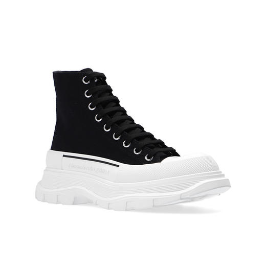 ALEXANDER MCQUEEN 亚历山大.麦昆 女士棉质 Tread Slick 高帮系带靴子休闲运动鞋 黑色 611706 W4MV2 1070 商品图0
