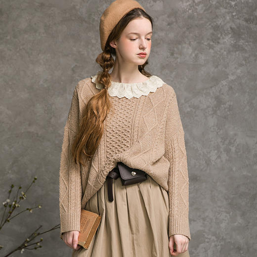 famecoco范可儿针织衫女款初秋蓝色慵懒羊毛上衣F216DB004 商品图3