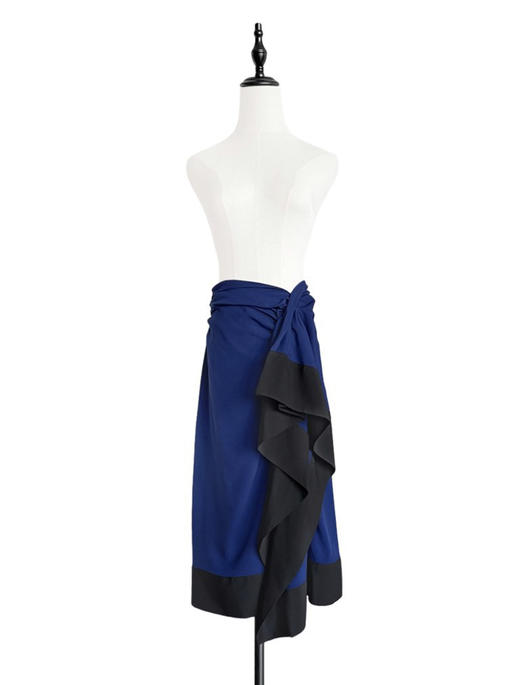 TYNVIE 不对称花边装饰裹身半身裙-藏青 商品图1