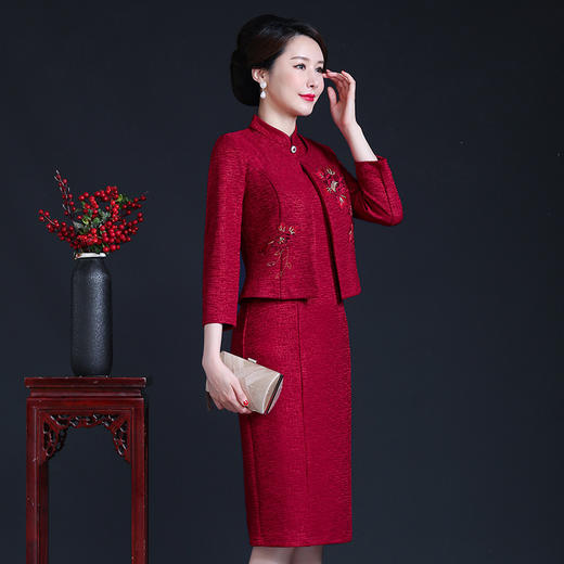 上海旗袍厂JC-JY5106婚礼气质时尚喜庆宴会婆婆礼服改良版旗袍套装连衣裙 商品图2
