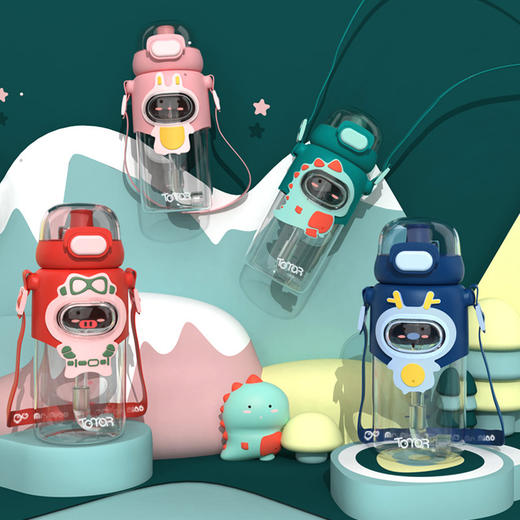 【儿童水杯】艾可思卡通塑料tritan吸管杯宝宝防摔大容量杯子 商品图0