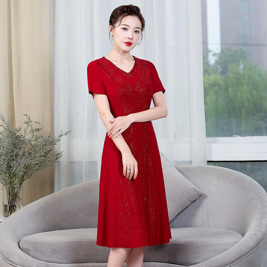 上海旗袍厂ZY-Q5426夏季短袖重工烫钻时尚妈妈装婚宴喜庆大码连衣裙女 商品图1