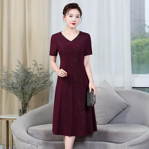 上海旗袍厂ZY-Q5426夏季短袖重工烫钻时尚妈妈装婚宴喜庆大码连衣裙女 商品图2