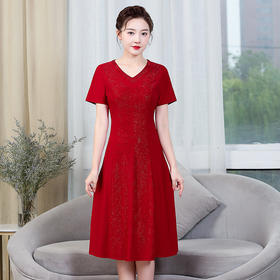上海旗袍厂ZY-Q5426夏季短袖重工烫钻时尚妈妈装婚宴喜庆大码连衣裙女