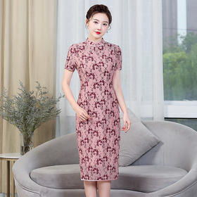 上海旗袍厂ZY-Q5476夏装短袖立领改良旗袍连衣裙中老年气质显瘦刺绣女裙子