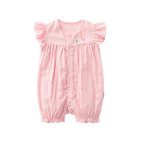 拉比-童衣类（夏）D0花语全开连体短袖衣玫瑰红