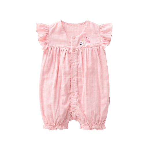 拉比-童衣类（夏）D0花语全开连体短袖衣玫瑰红 商品图0