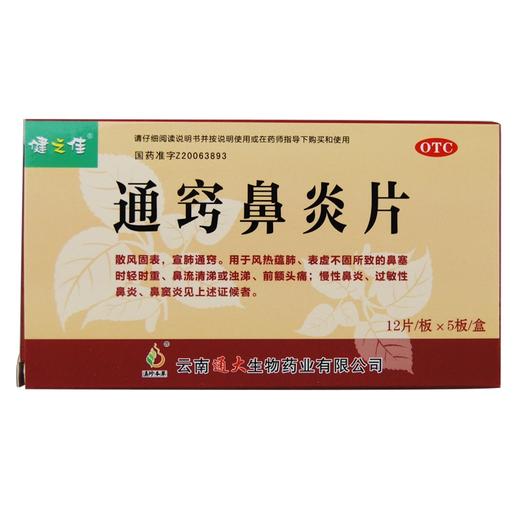 健之佳,通窍鼻炎片(薄膜衣)【0.32g*12片*5板】云南通大 商品图0