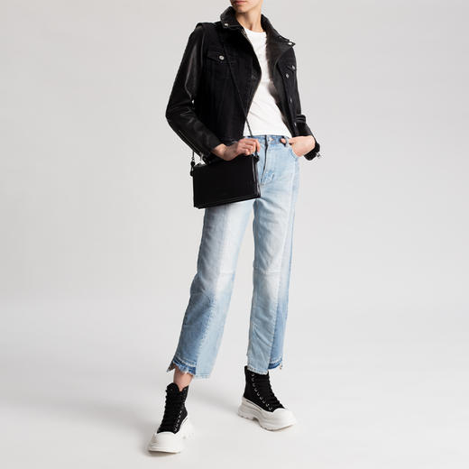 ALEXANDER MCQUEEN 亚历山大.麦昆 女士棉质 Tread Slick 高帮系带靴子休闲运动鞋 黑色 611706 W4MV2 1070 商品图3