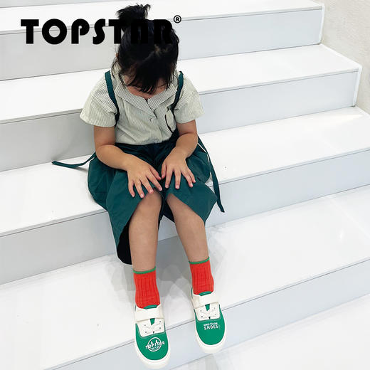 TOPSTAR韩国儿童帆布鞋男女童低帮魔术贴拼色软底鞋幼儿园室内鞋（特价款不退不换，介意者慎拍！）） 商品图4