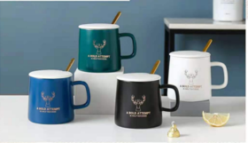 恒度马克杯鹿角杯HD-3054哑光色釉马克杯鹿角图案 实用礼品杯子 陶瓷水杯骨瓷