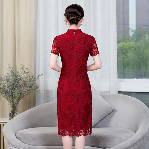 上海旗袍厂ZY-Q5546夏装新款旗袍改良版连衣裙刺立领短袖婚宴气质妈妈礼服裙子 商品图4