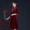 上海旗袍厂JC-JY-211新款金丝绒复古妈妈装旗袍婚礼婚宴旗袍七分袖连衣裙妈妈装秋 商品缩略图1