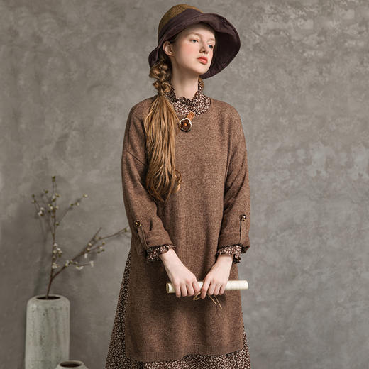 famecoco范可儿羊毛针织衫秋季慵懒长款毛衣F216DB012 商品图0