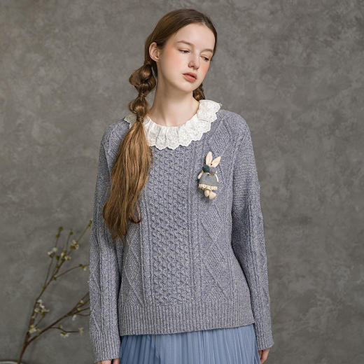 famecoco范可儿针织衫女款初秋蓝色慵懒羊毛上衣F216DB004 商品图1
