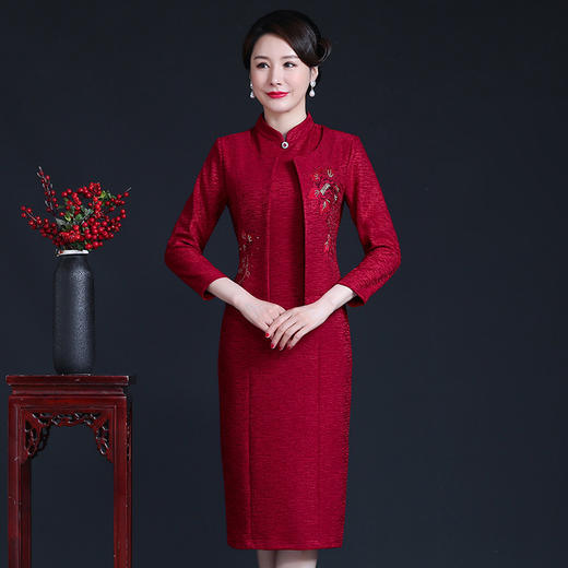上海旗袍厂JC-JY5106婚礼气质时尚喜庆宴会婆婆礼服改良版旗袍套装连衣裙 商品图0