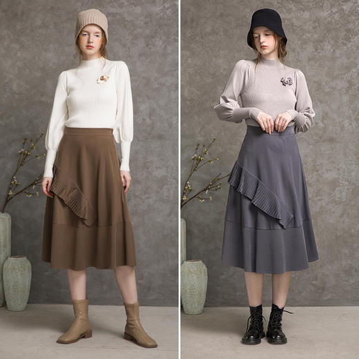 famecoco范可儿毛衣女士早秋修身灰色针织衫F216DC001 商品图3