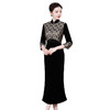上海旗袍厂ZY-Q5636秋冬名媛质感丝绒拼接礼服女黑色长款端庄宴会演出连衣裙 商品缩略图4