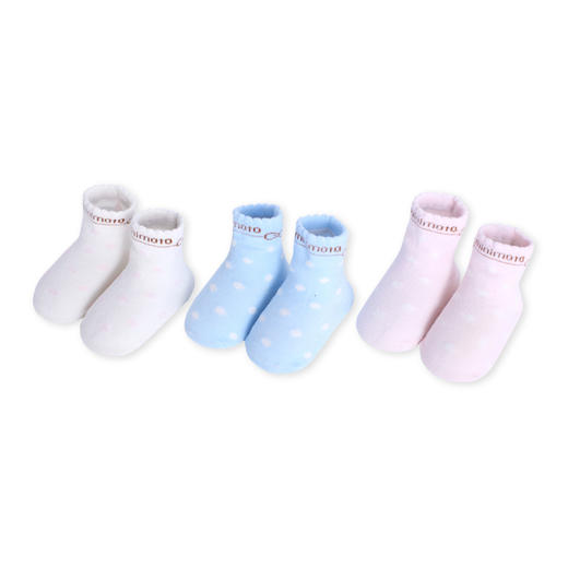 小米米配饰男女宝宝四季透气薄款棉袜 婴儿保暖短袜3对装 商品图1