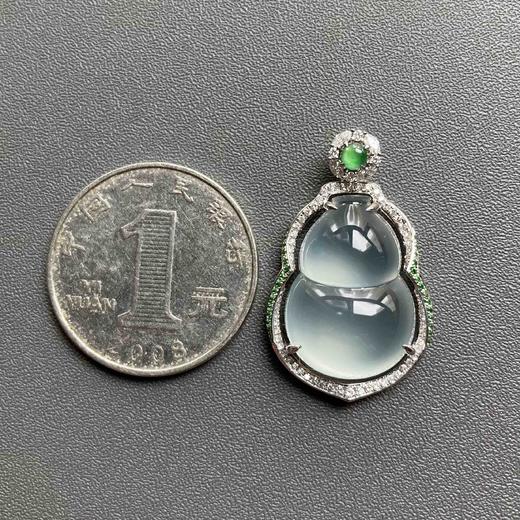 玻璃种厚庄翡翠葫芦18k白金钻石沙弗莱石镶嵌 商品图5