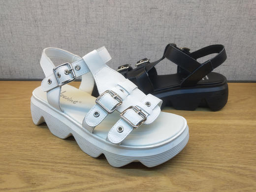 2021夏季新款豪行真皮休闲女鞋21268017时尚厚底沙滩露趾凉鞋正品 商品图3