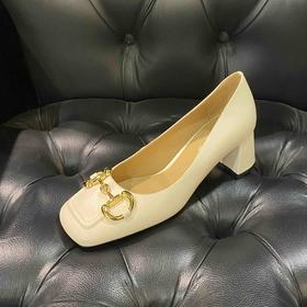 LFGJ 12702  马衔扣方头粗跟气质高跟通勤舒适