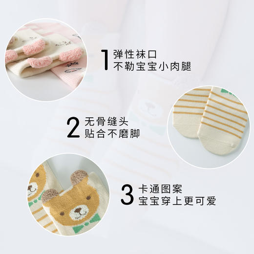 小米米配饰儿童保暖棉袜四季短袜婴儿袜男童袜子秋新款可爱女童四季袜3对装 YA060 商品图3