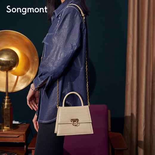 songmont中号鳄鱼纹手提包女设计师复古锁扣头层牛皮